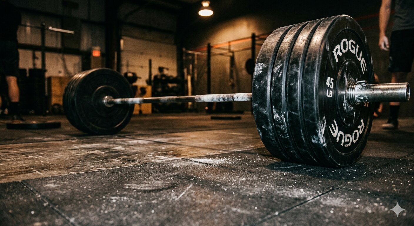 Person in gym frustrated at barbell, breaking through strength plateau