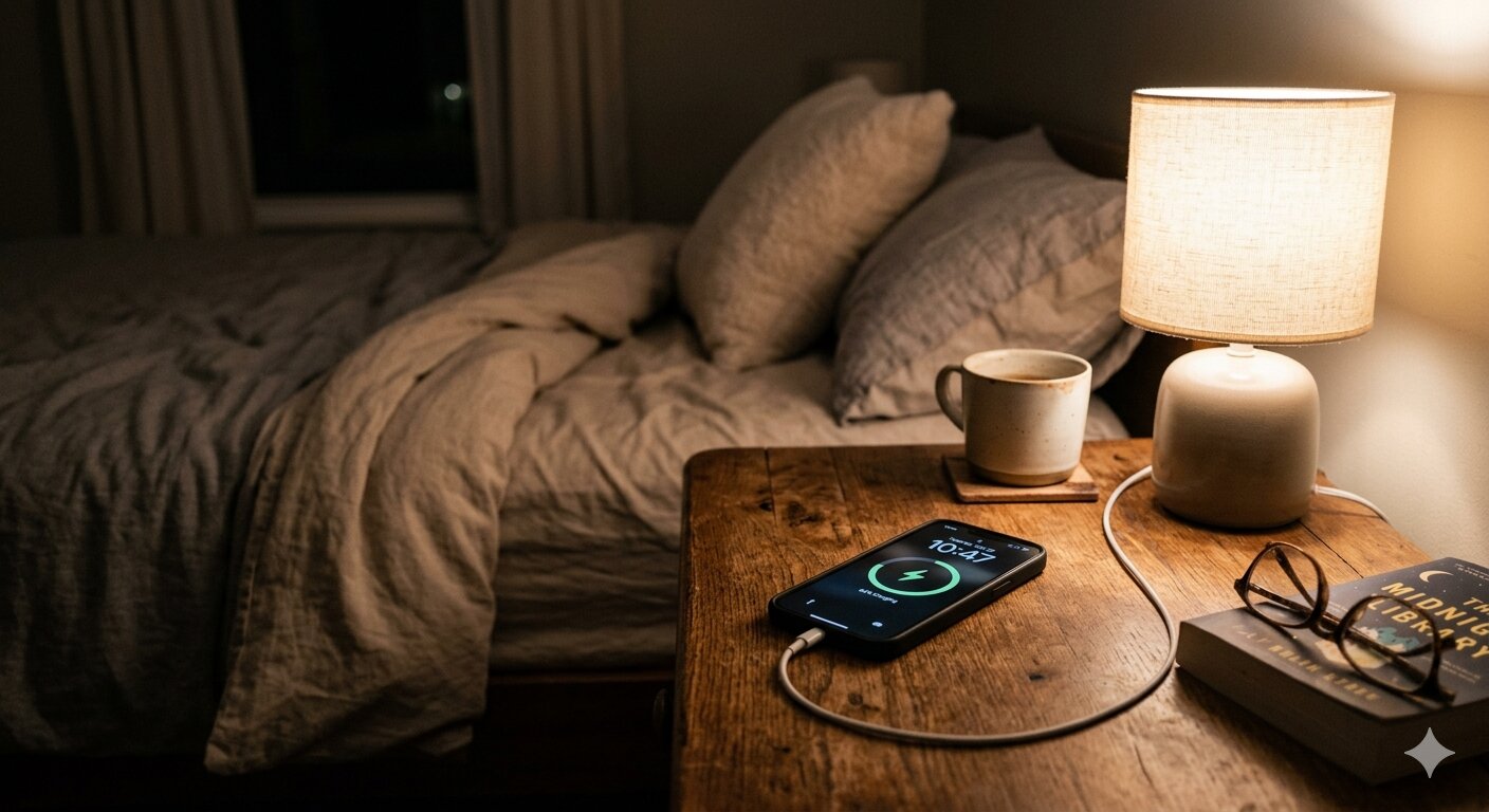 iPhone charging on a nightstand overnight